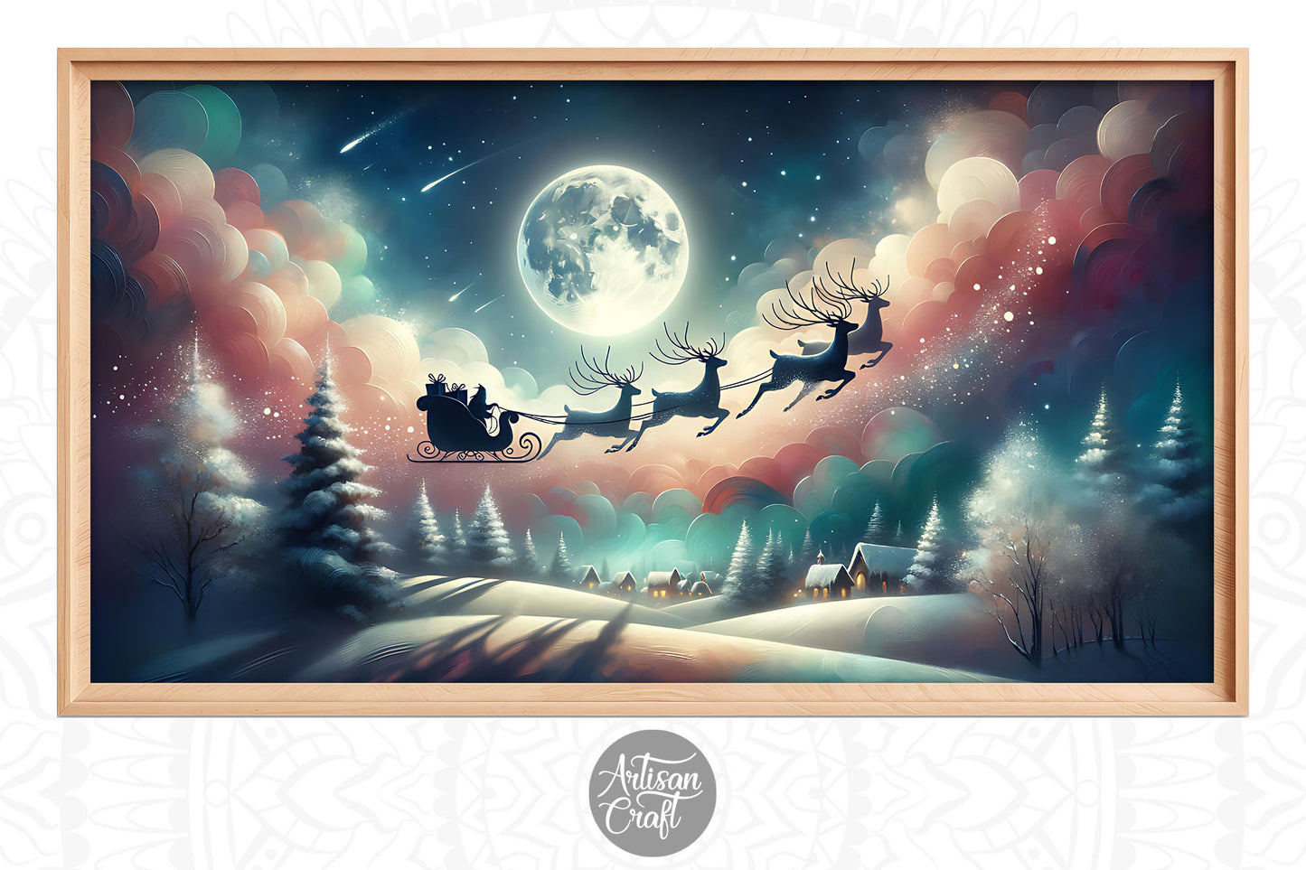 Santa flying Frame TV art, Christmas Frame TV art background