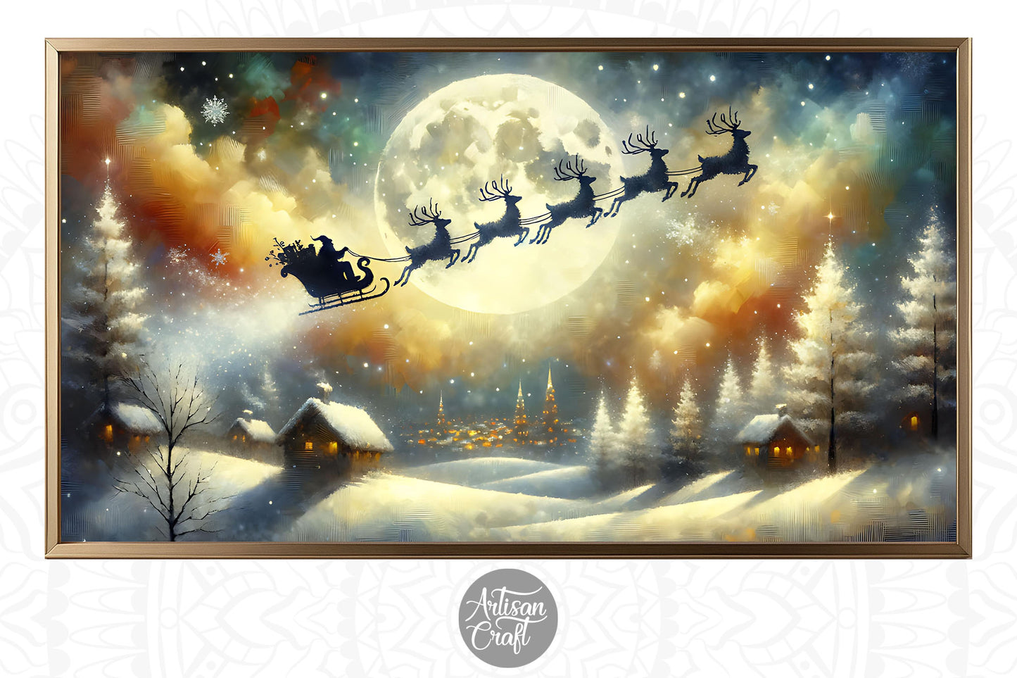 Santa flying Frame TV art background