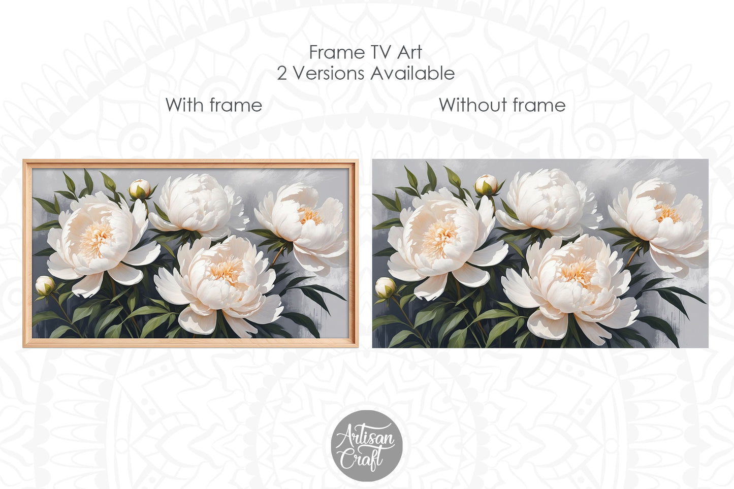 Peonies Frame TV art, white flower painting, Spring Flowers Frame