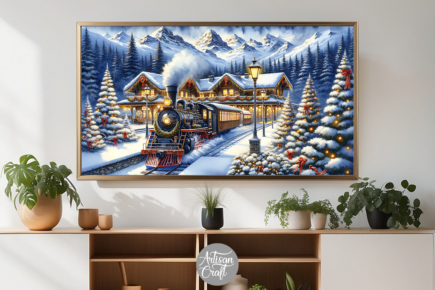 Vintage Christmas Train Frame TV Art