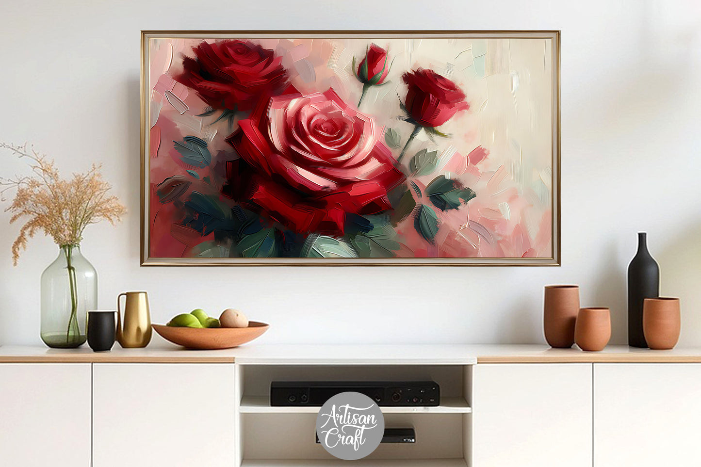 Roses Frame TV art, bouquet of red roses, Valentine Frame TV art