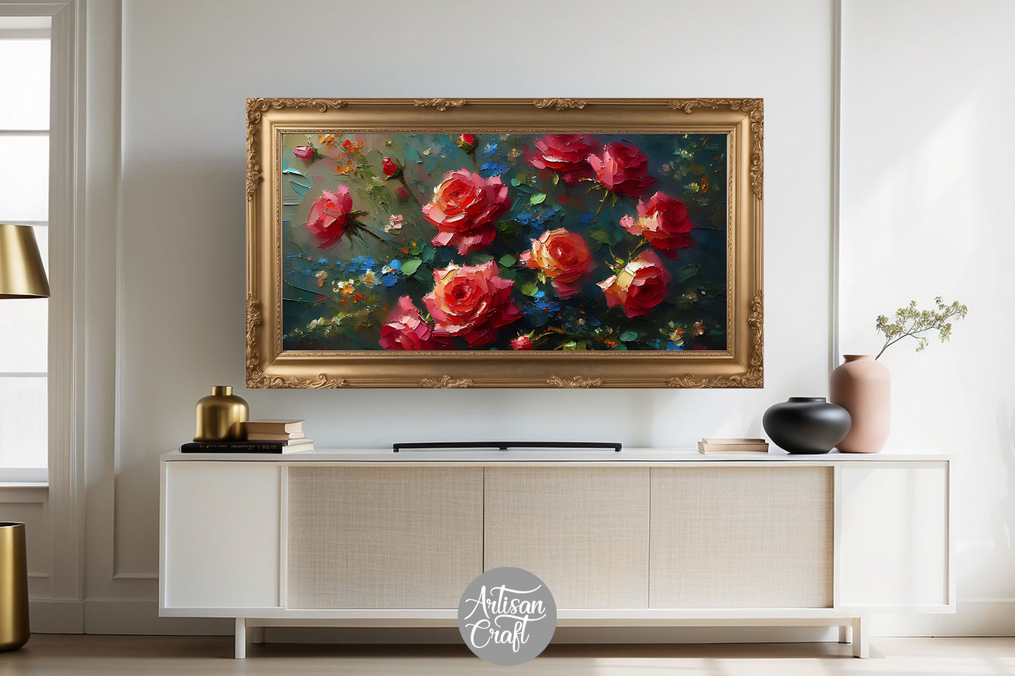 Red rose Frame TV art, Valentine Frame TV art, red rose painting