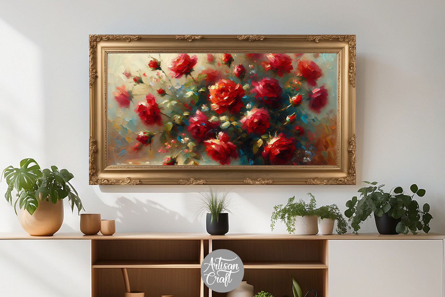 Red rose Frame TV art, Valentine Frame TV art, red rose painting