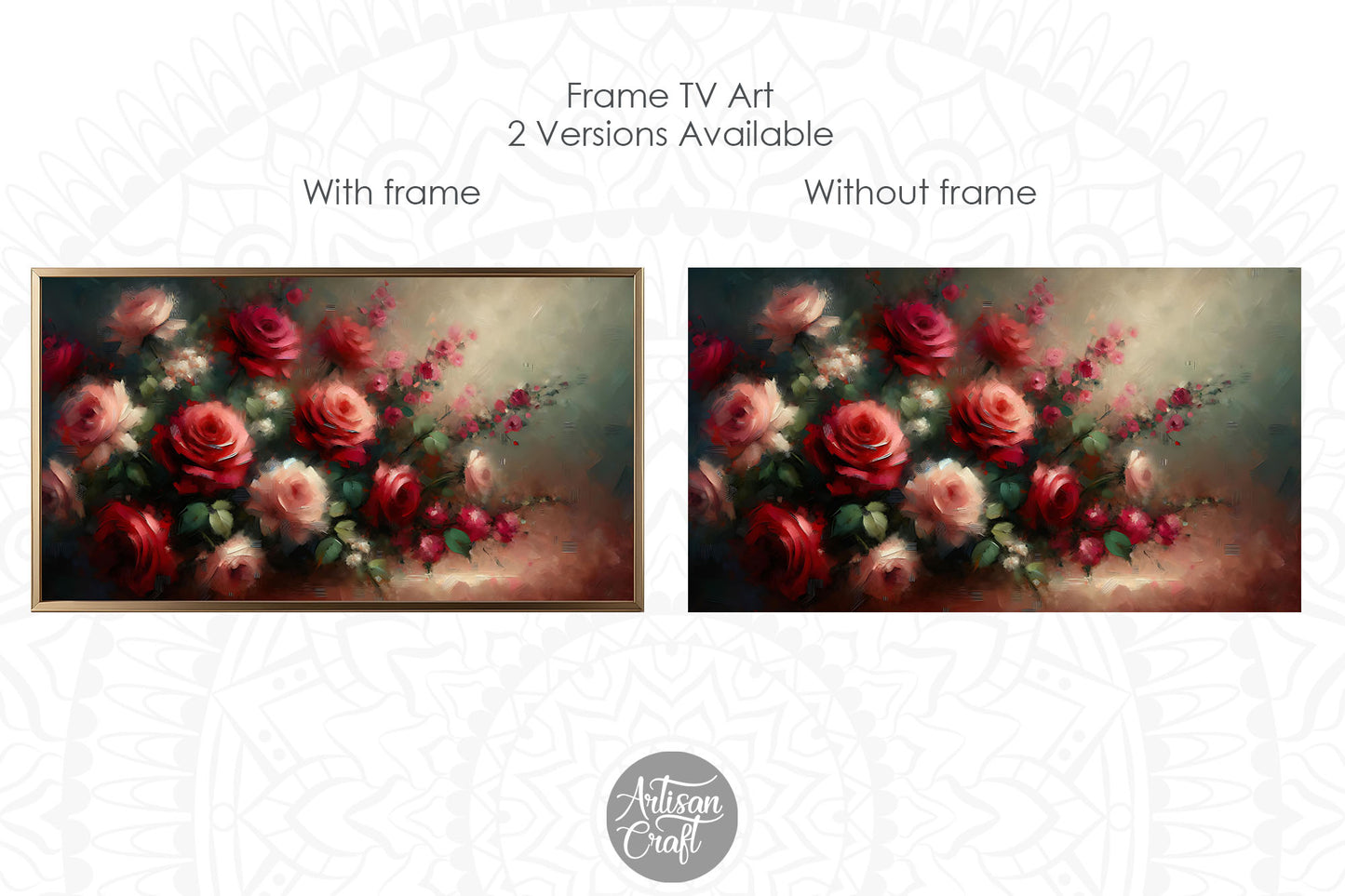 Roses Frame TV art, bouquet of red roses, Valentine Frame TV art