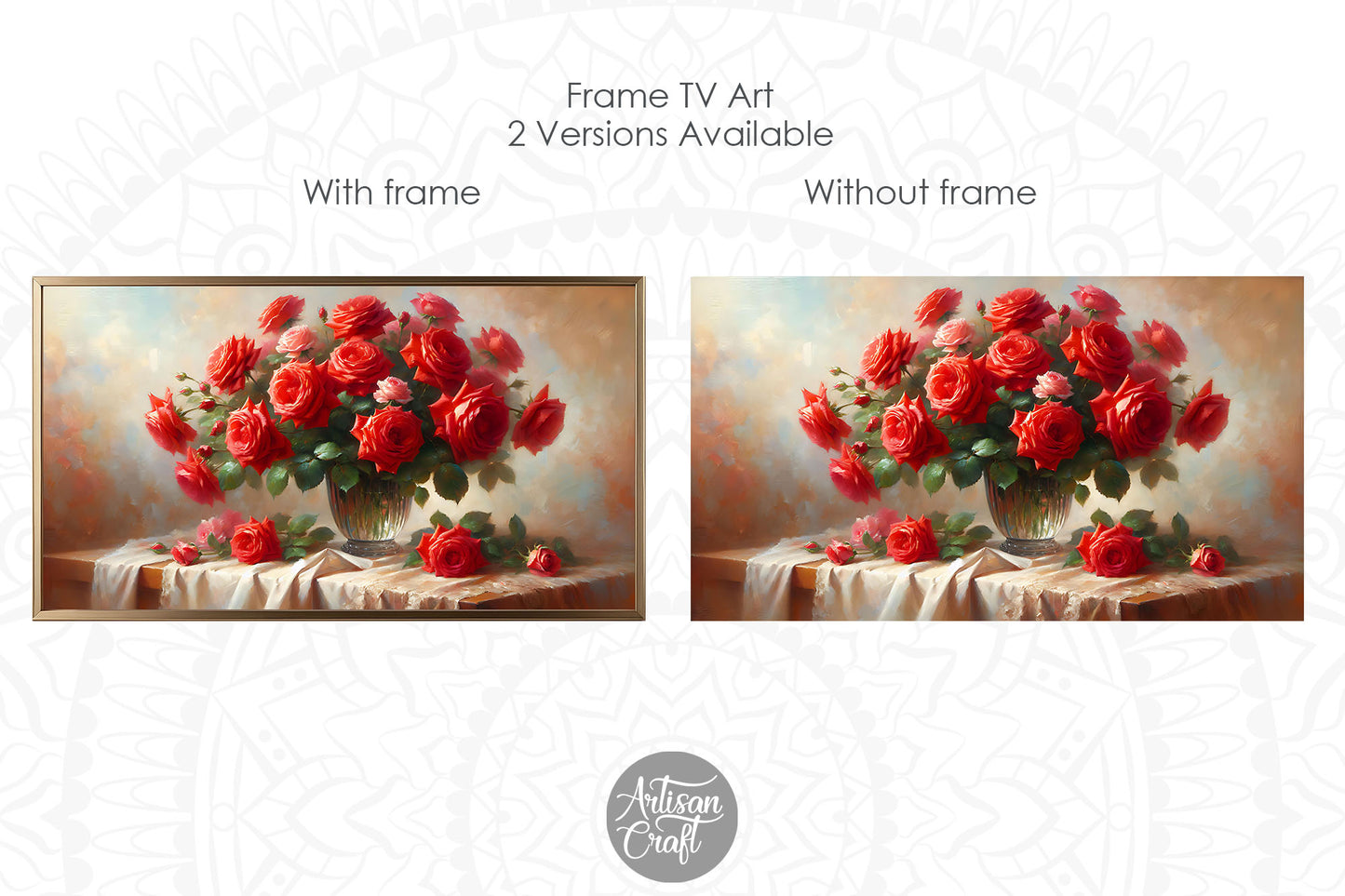 Rose Frame TV art, Valentine Frame TV art, red roses painting