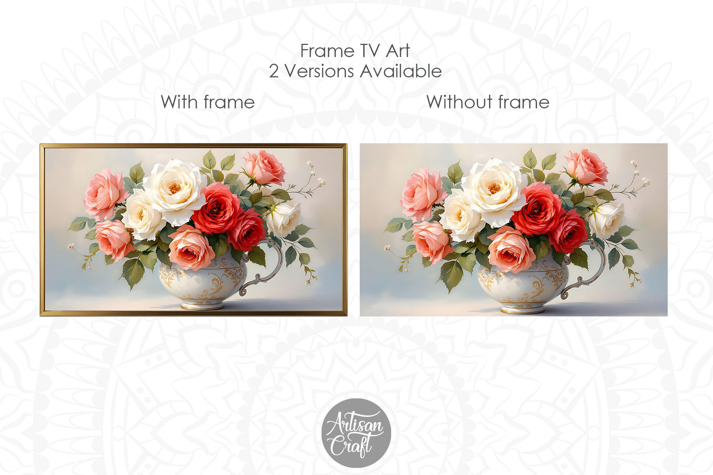 Rose frame TV art, rose painting with gold frame