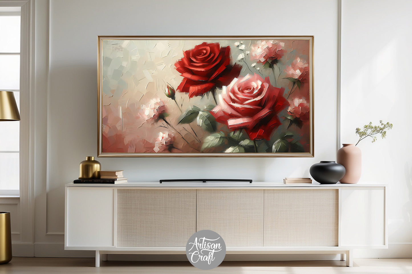 Roses Frame TV art, bouquet of red roses, Valentine Frame TV art