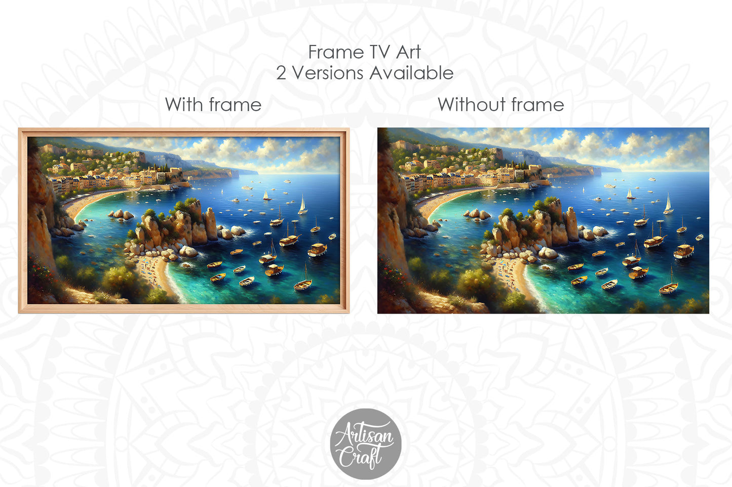 Beach Frame TV art, coastal Frame TV art, Mediterranean landscape