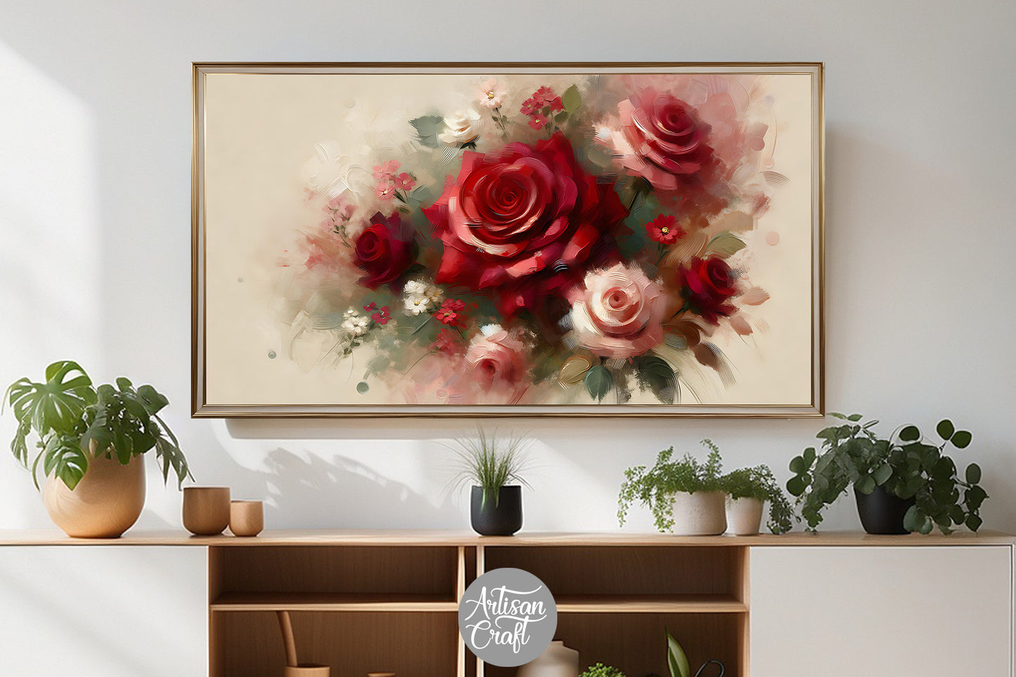 Roses Frame TV art, bouquet of red roses, Valentine Frame TV art