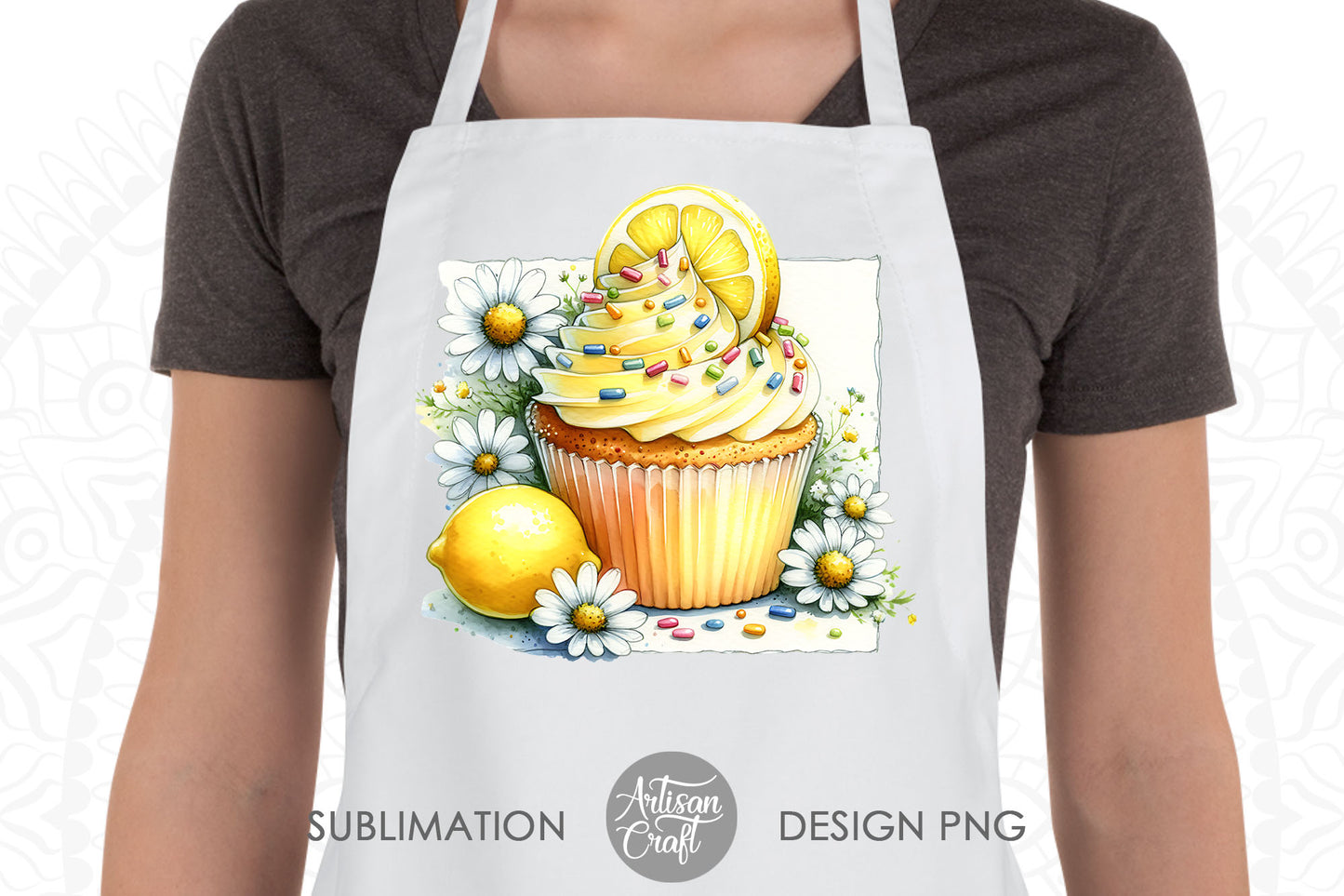 Watercolor cupcake clipart with lemons and daisies, Lemon Clipart, watercolor clipart