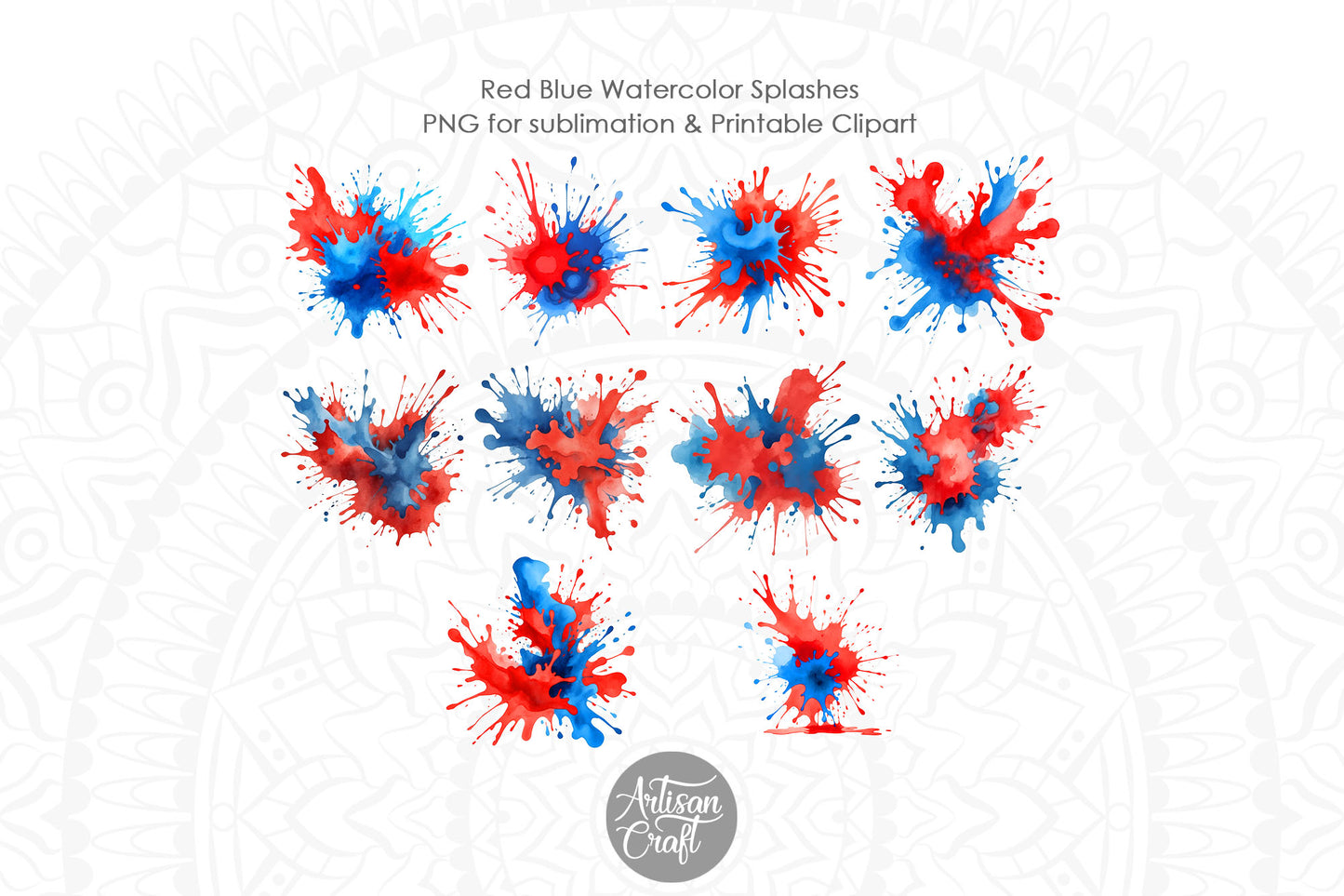 Red Blue Watercolor Splashes PNG, patriotic clipart