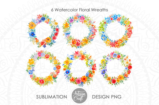 Watercolor floral wreath, PNG files, clipart