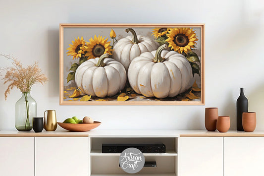 Pumpkins with sunflowers frame TV art, Frame TV art