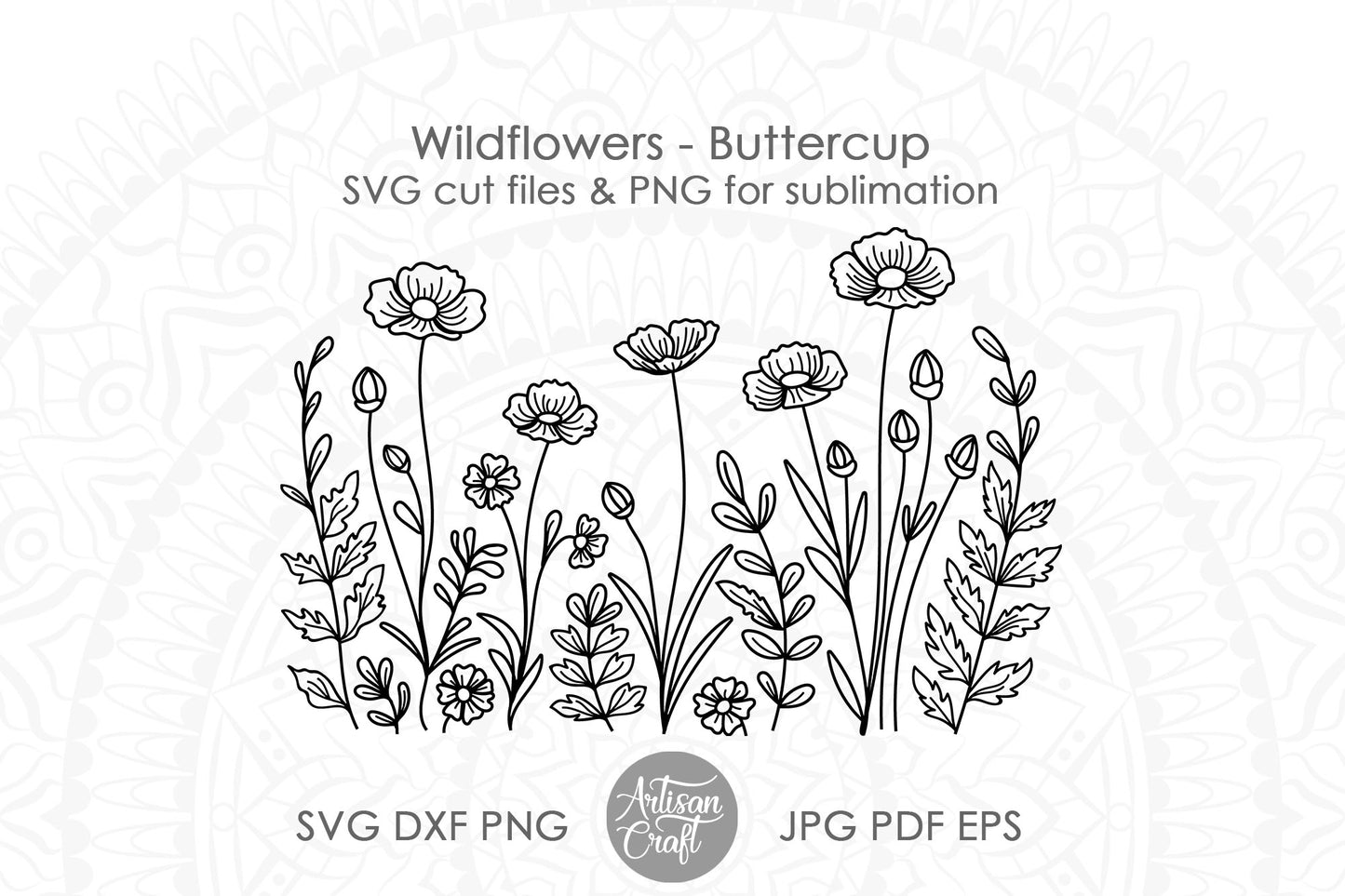 Wildflowers SVG, buttercup flower SVG, Wildflower Field, Floral Line Drawing