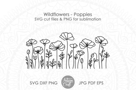 Wildflower SVG, poppy flower, Line Art