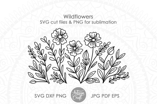 Wildflower SVG, Floral Border, line art
