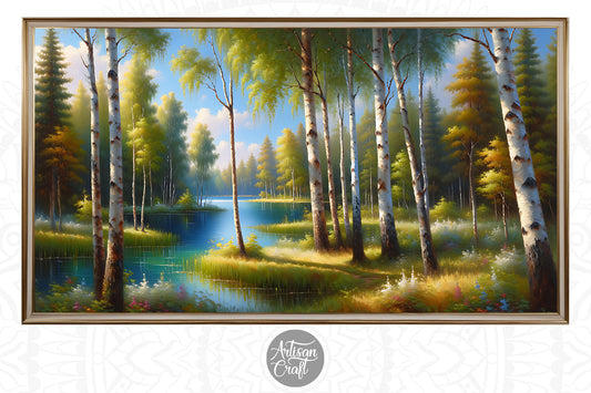 Birch tree forest landscape TV art