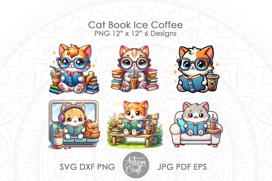 Cute cat reading book, cat reading art, Ice Coffee Cup