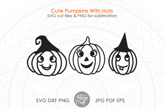 Cute pumpkins with hats for Halloween and Thanksgiving