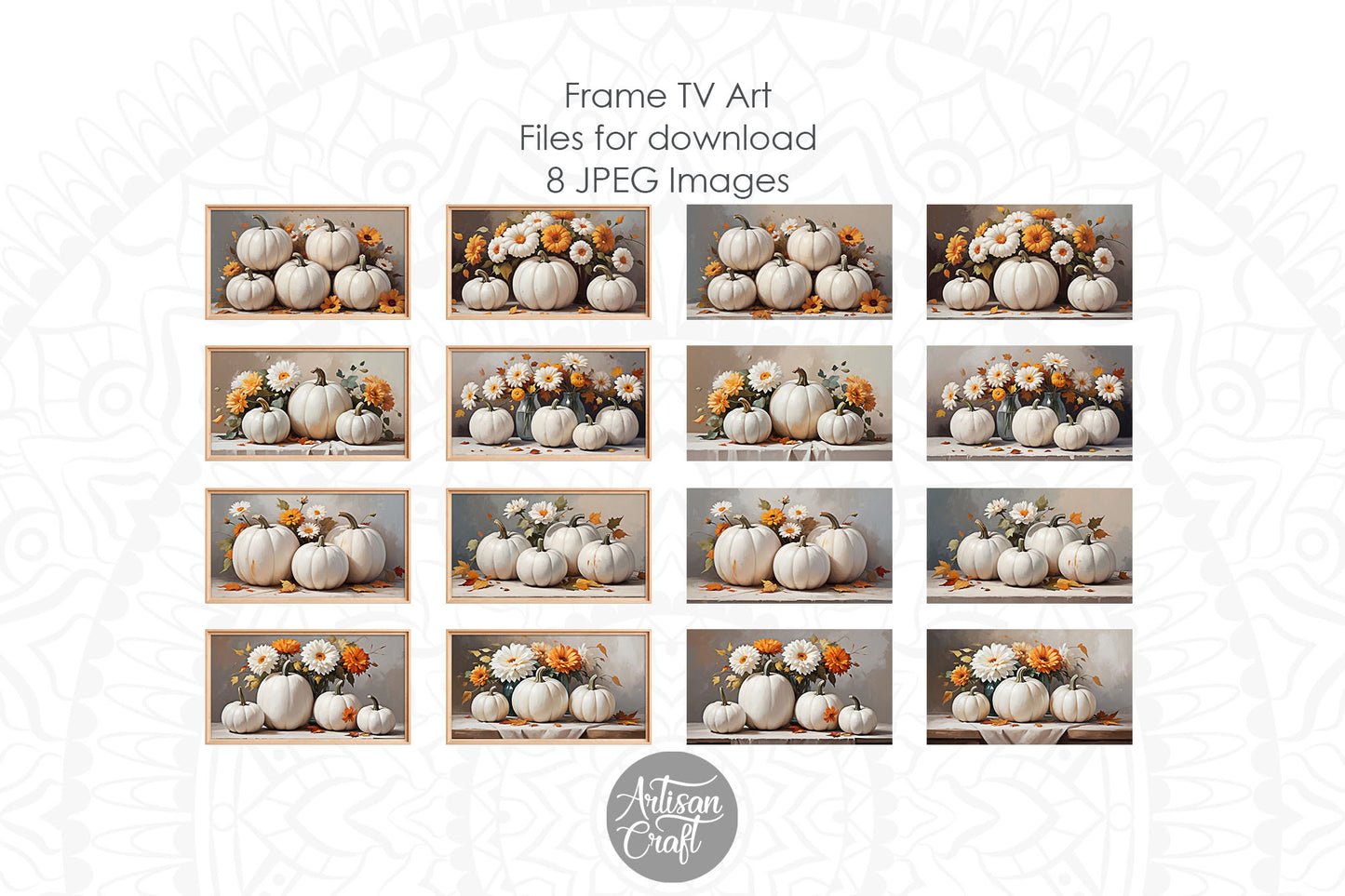 White pumpkin, fall Frame TV art, floral frame TV art, thanksgiving decorations