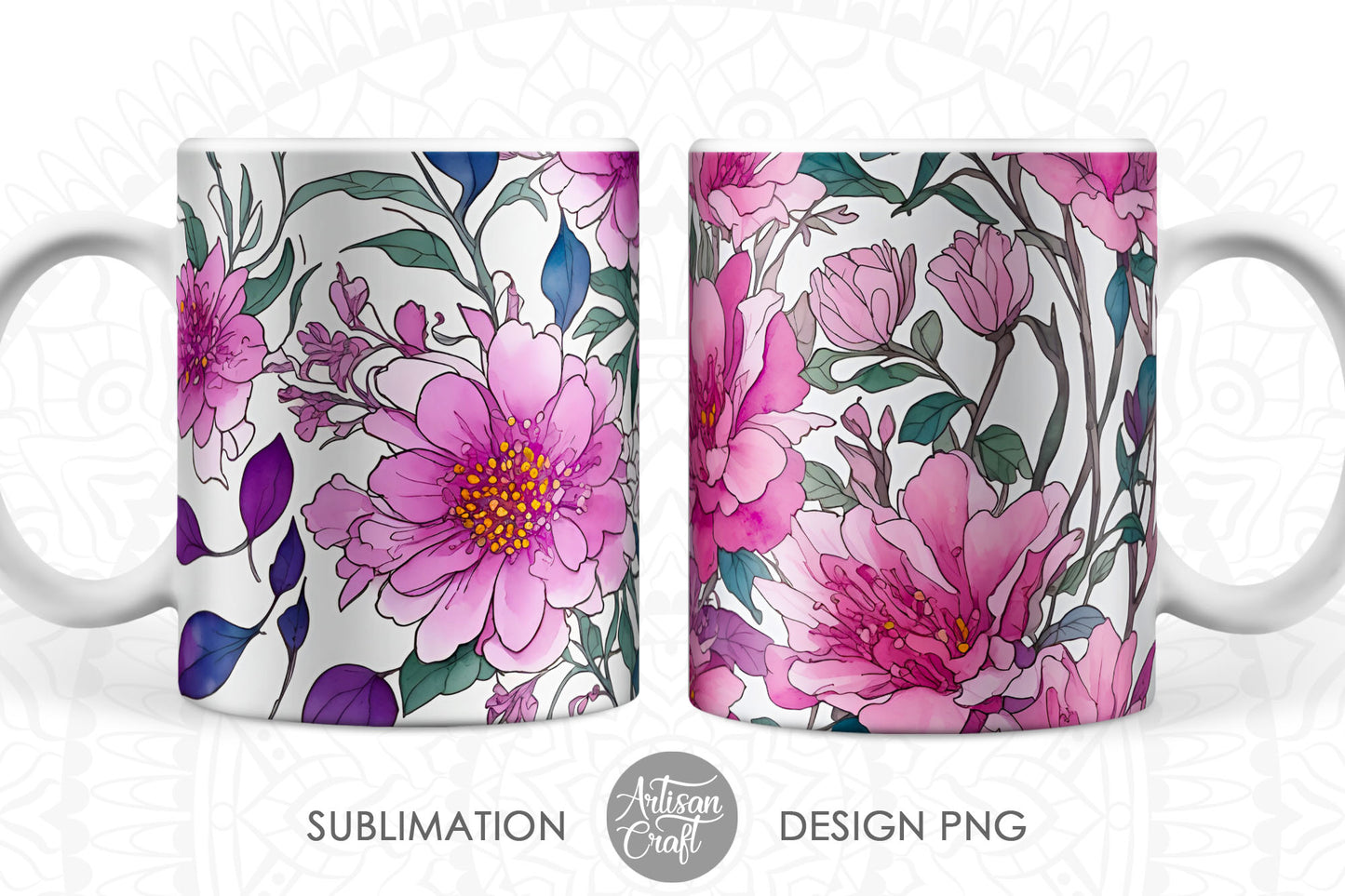 Watercolor flowers PNG, 11oz mug sublimation