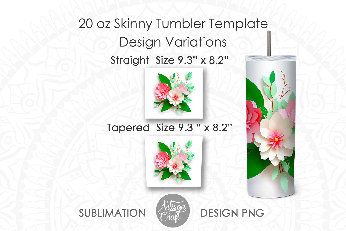 3D Tumbler wrap bundle, 20oz skinny tumbler, 3D pink flowers