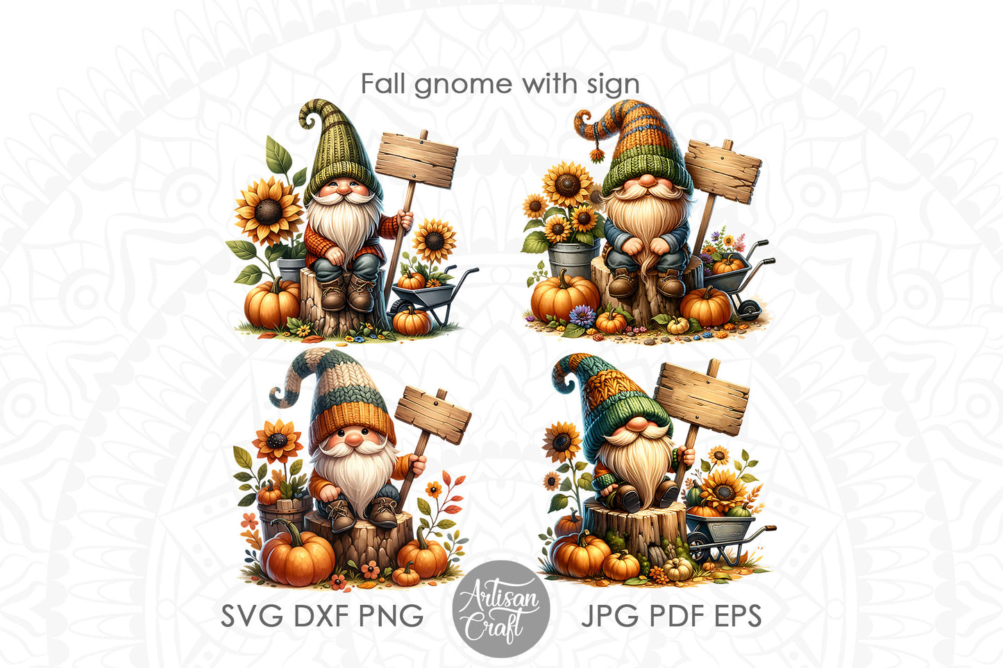 Gnome with sign, fall gnome clipart, thanksgiving gnome PNG