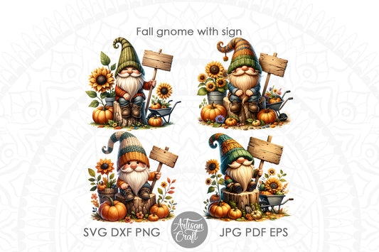 Gnome with sign, fall gnome clipart, thanksgiving gnome PNG
