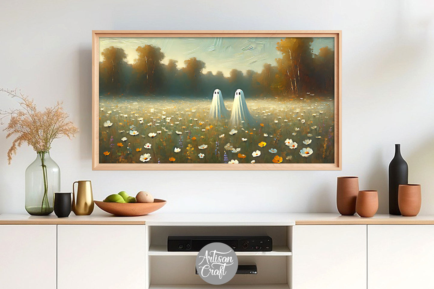 Halloween ghost in field of wildflowers, Frame TV Art