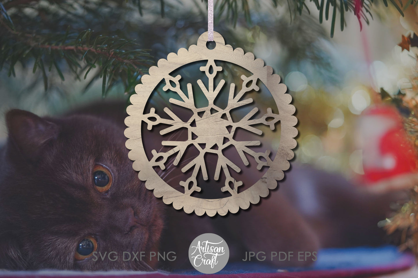 Snowflake ornament SVG, scalloped border