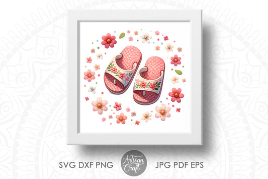 Cute pink flip flops with flowers | Nursery Art | Floral art