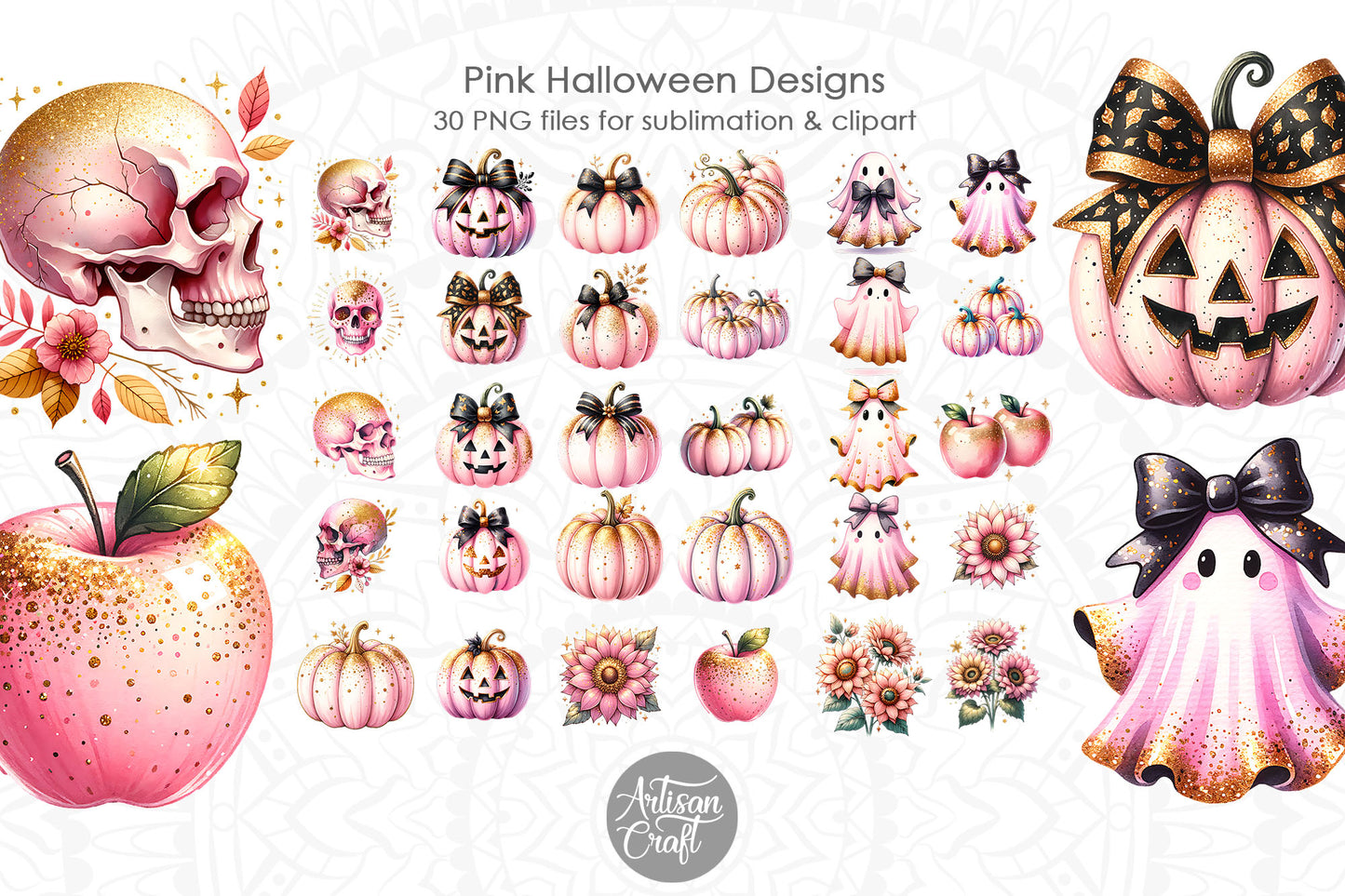 Pink Halloween Watercolor Clipart