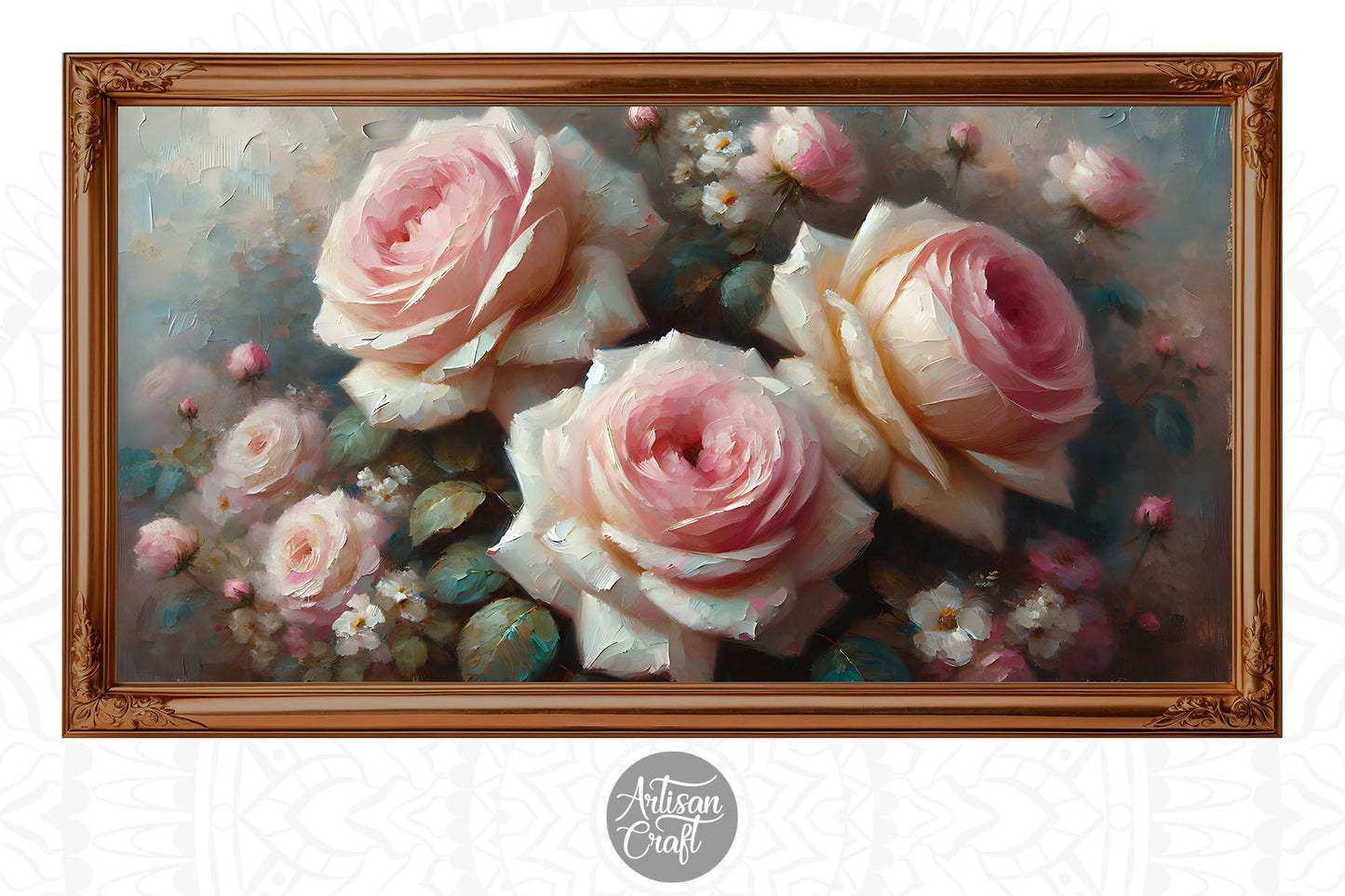 Pink rose Frame TV art, rose Frame TV art, rose wall art, oil painting