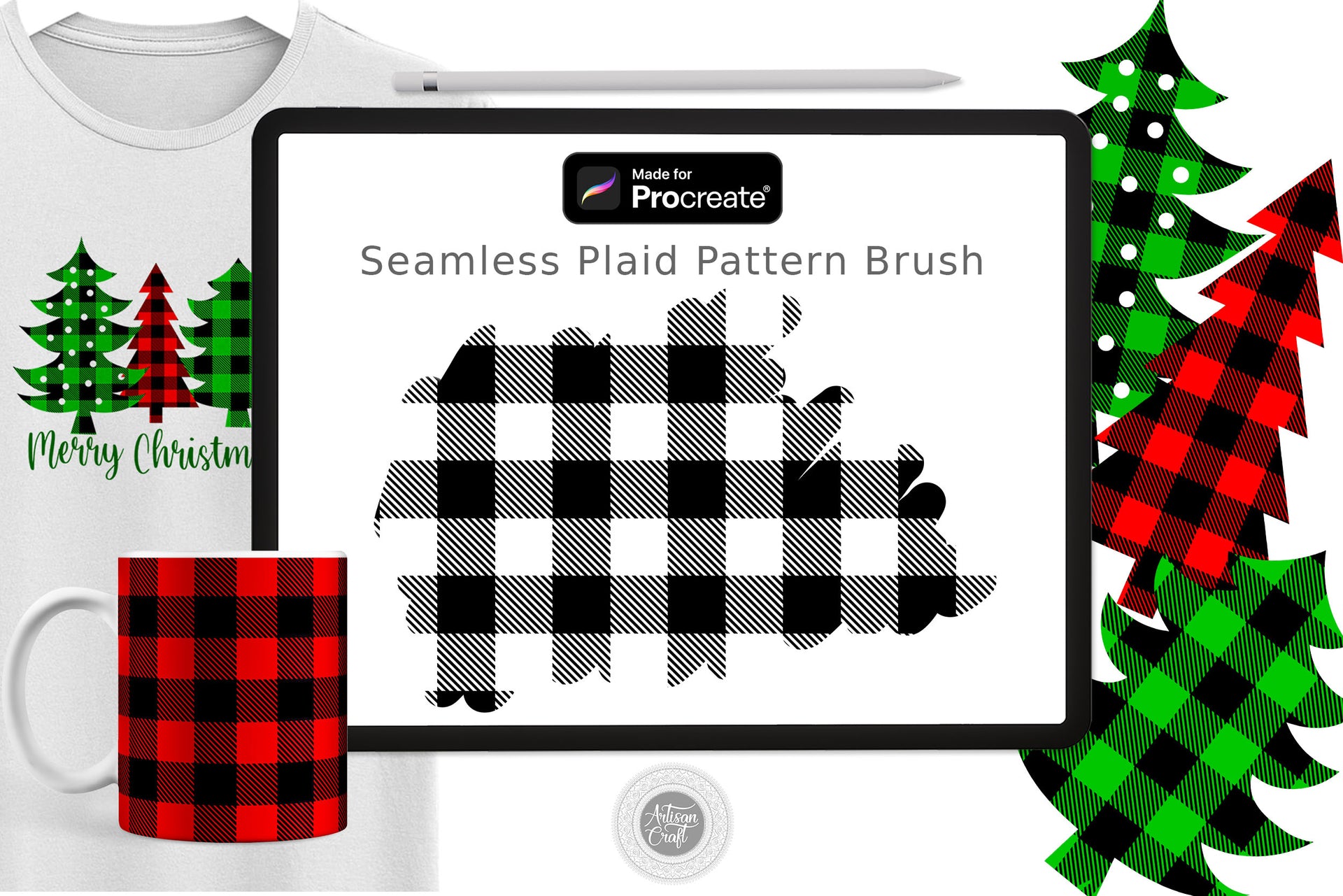 Load video: Plaid procreate brush with seamless pattern