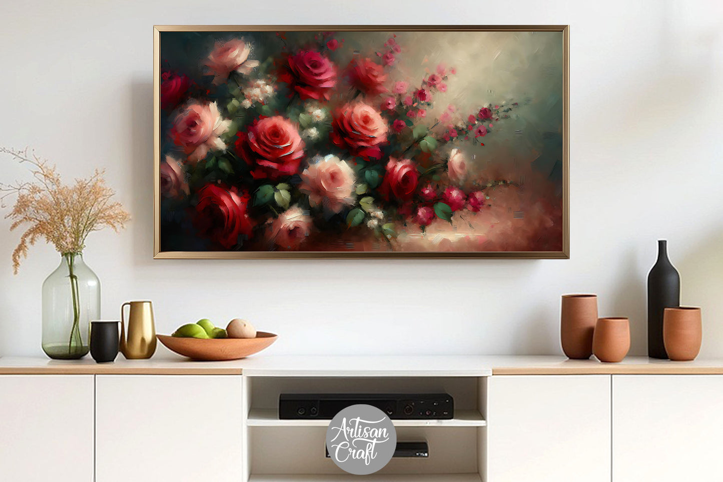 Roses Frame TV art, bouquet of red roses, Valentine Frame TV art