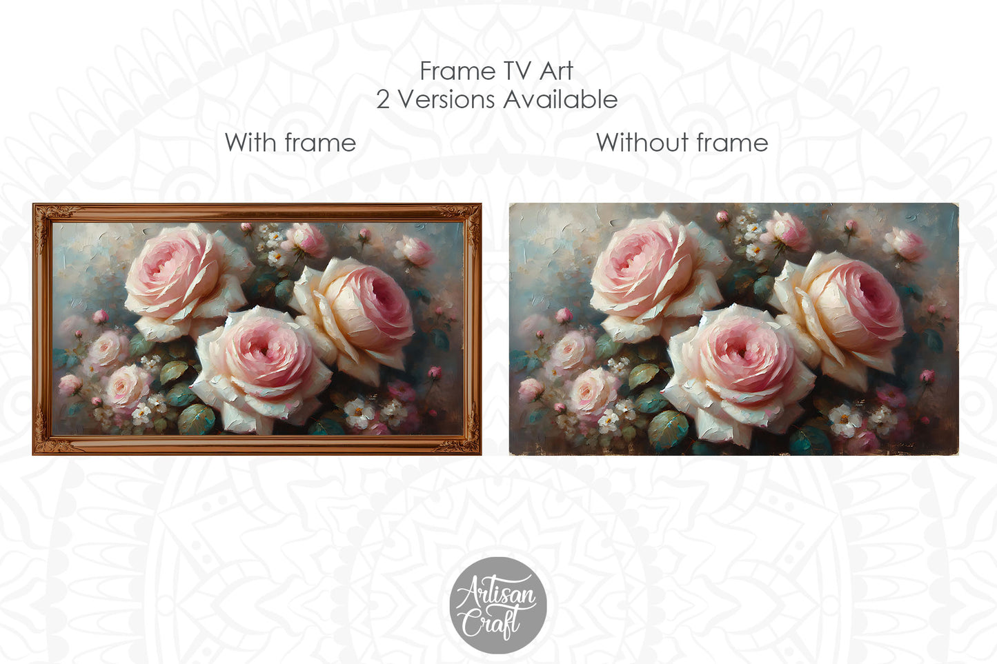 Pink rose Frame TV art, rose Frame TV art, rose wall art, oil painting