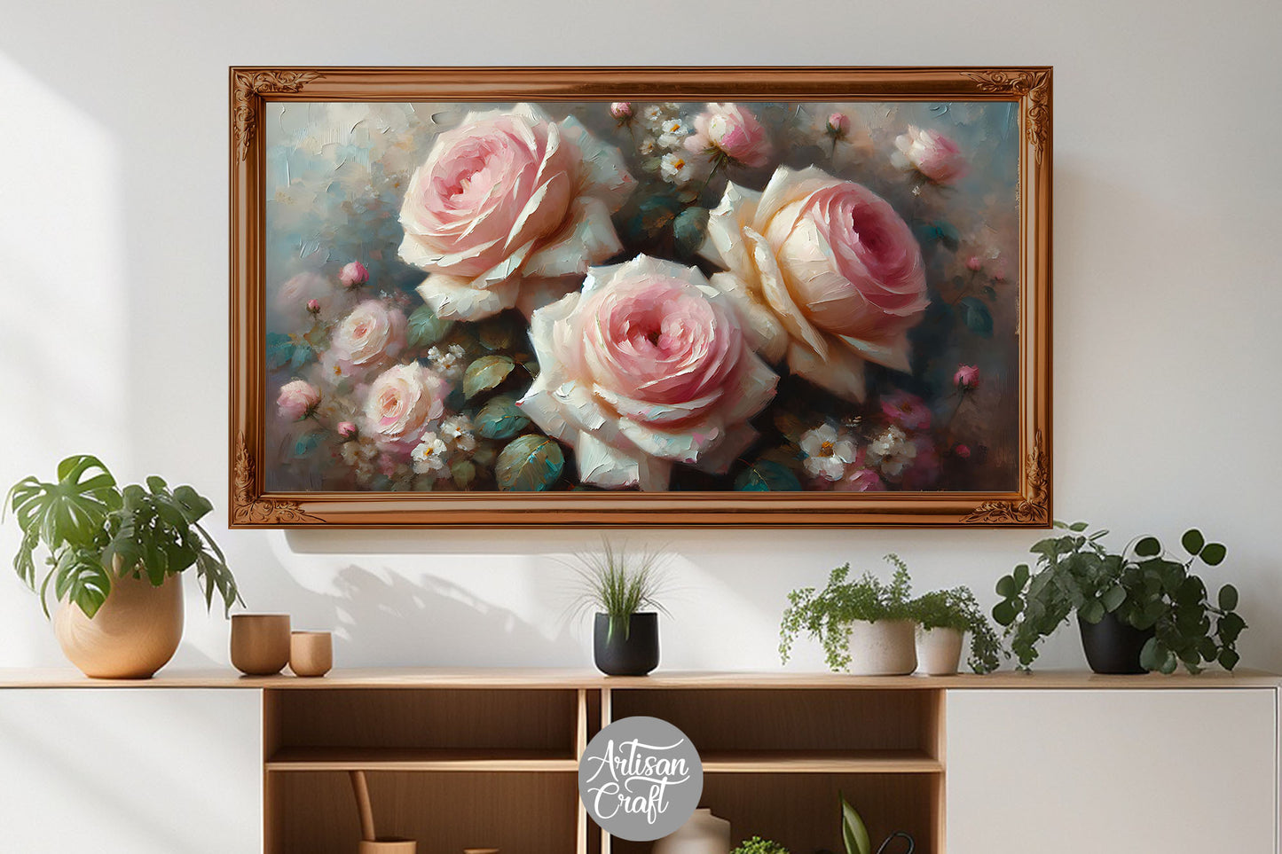 Pink rose Frame TV art, rose Frame TV art, rose wall art, oil painting