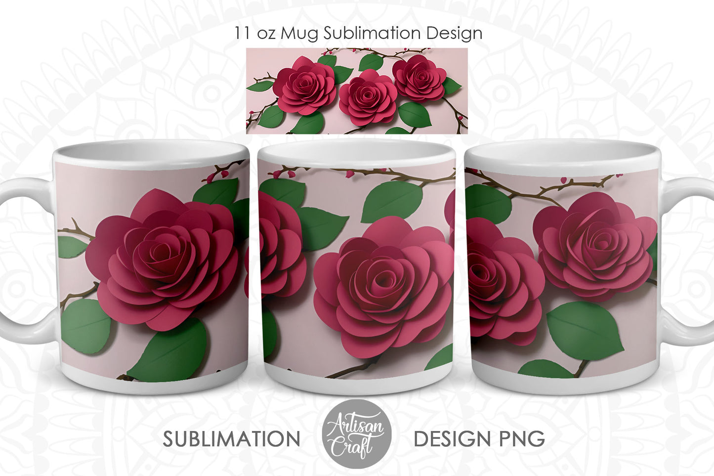 Roses mug wrap, 3D mug Design