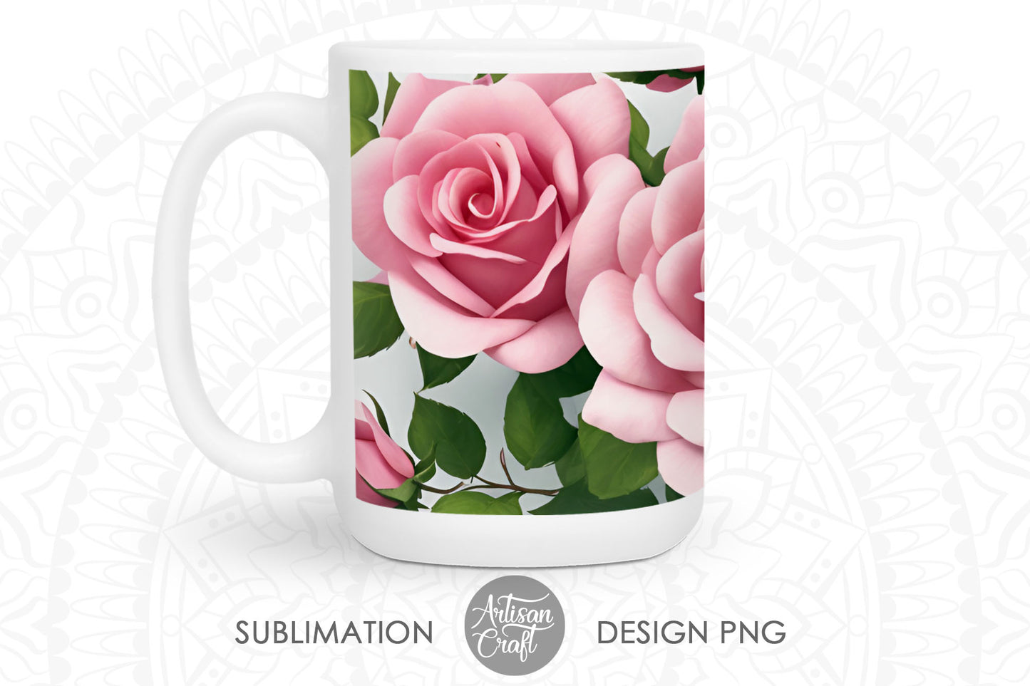 Rose Mug, 3D Flower Mug Wrap, 15oz mug PNG
