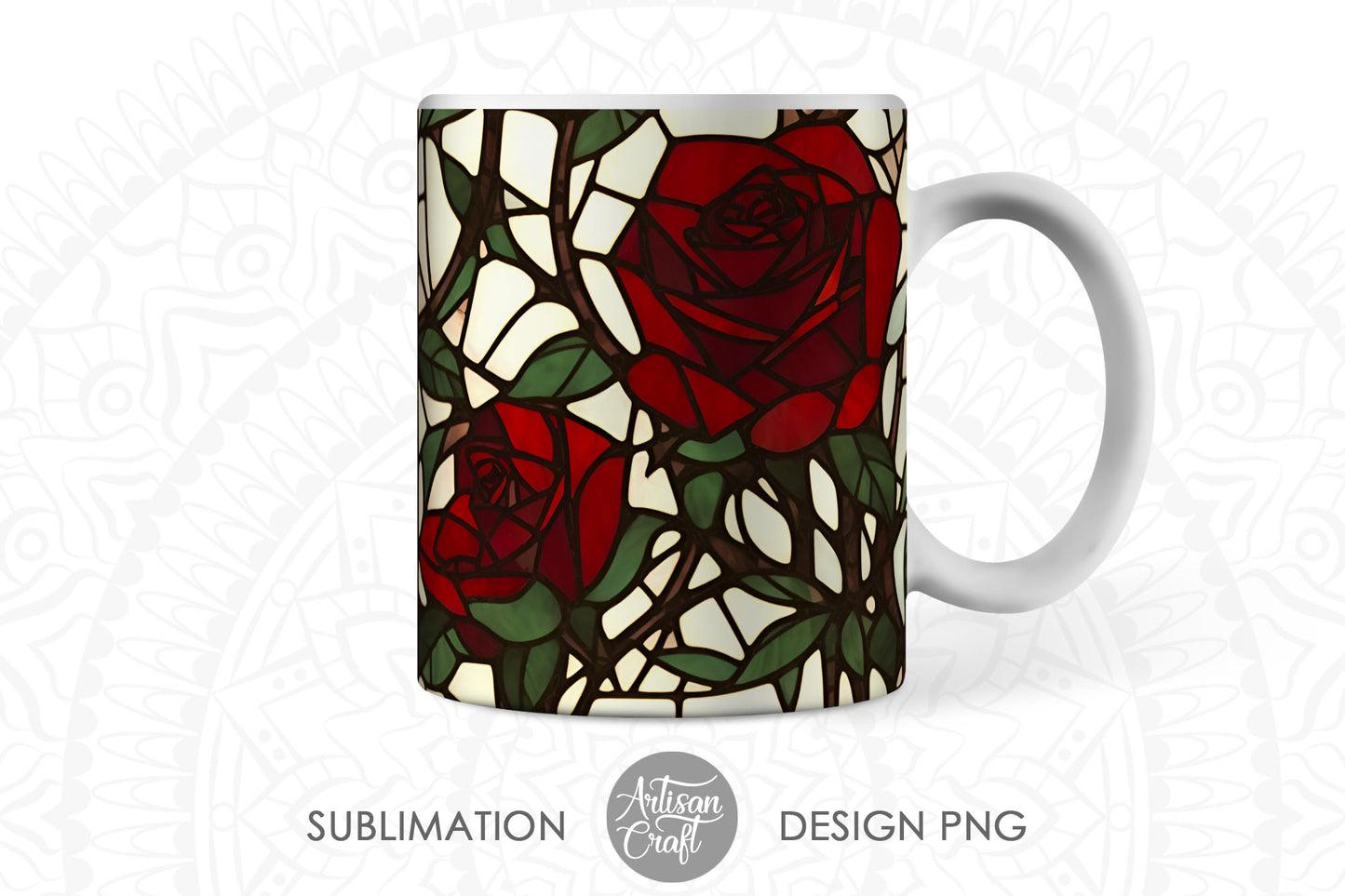 Stained glass roses mug sublimation wraps, 11oz mug