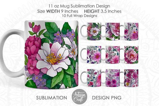 Watercolor flowers PNG, 11oz mug sublimation