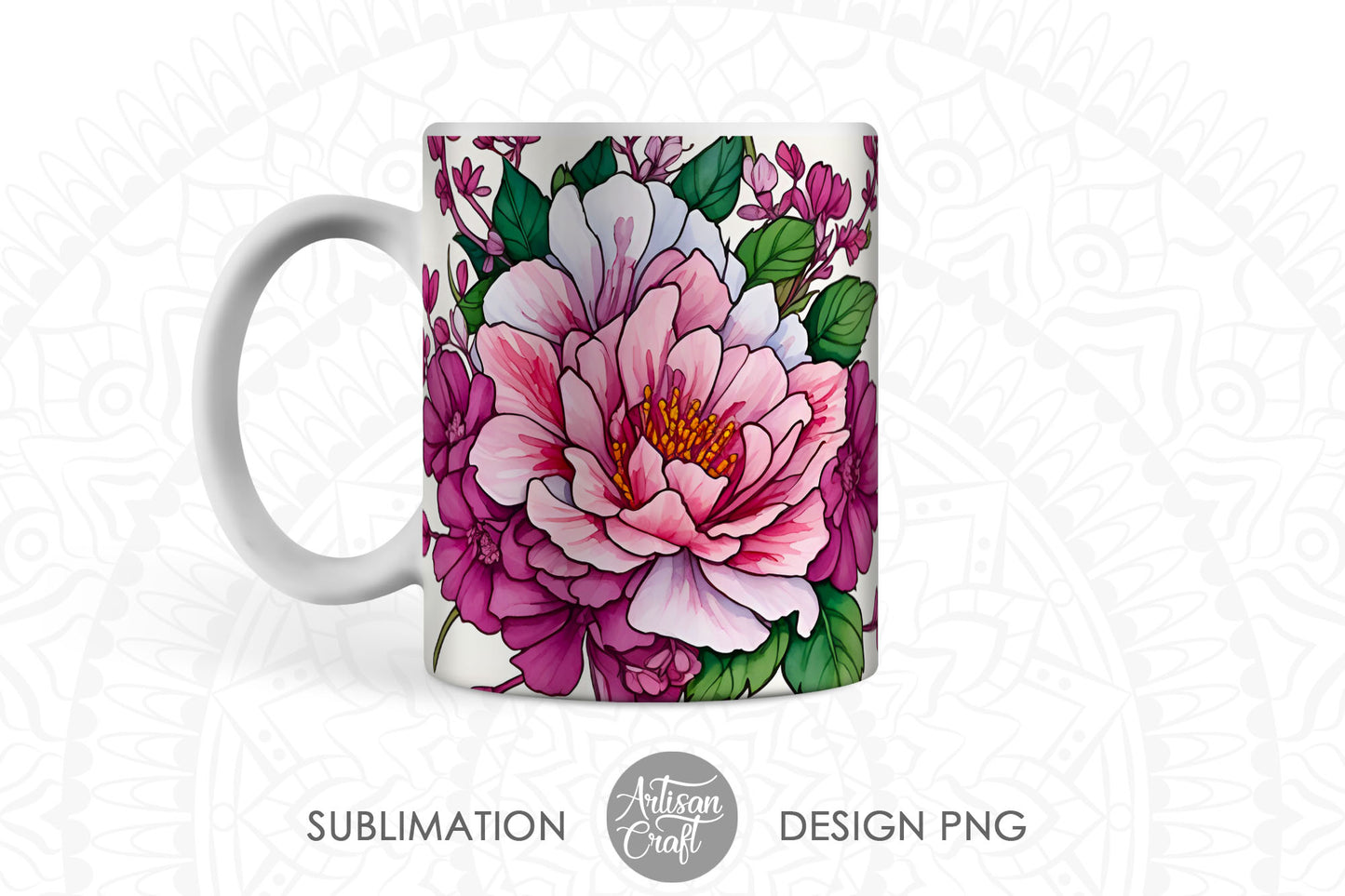 Watercolor flowers PNG, 11oz mug sublimation