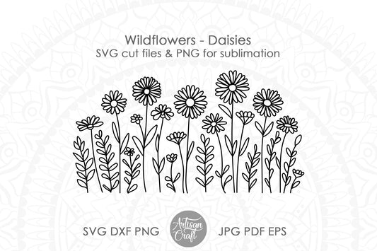 Wildflower SVG | Daisy Border | Line Art | Field of Flowers