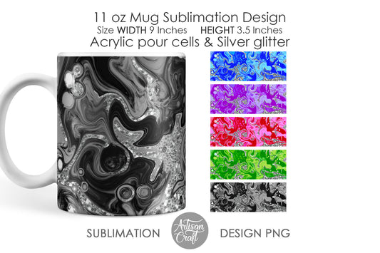 11oz Mug sublimation PNG with acrylic pour art