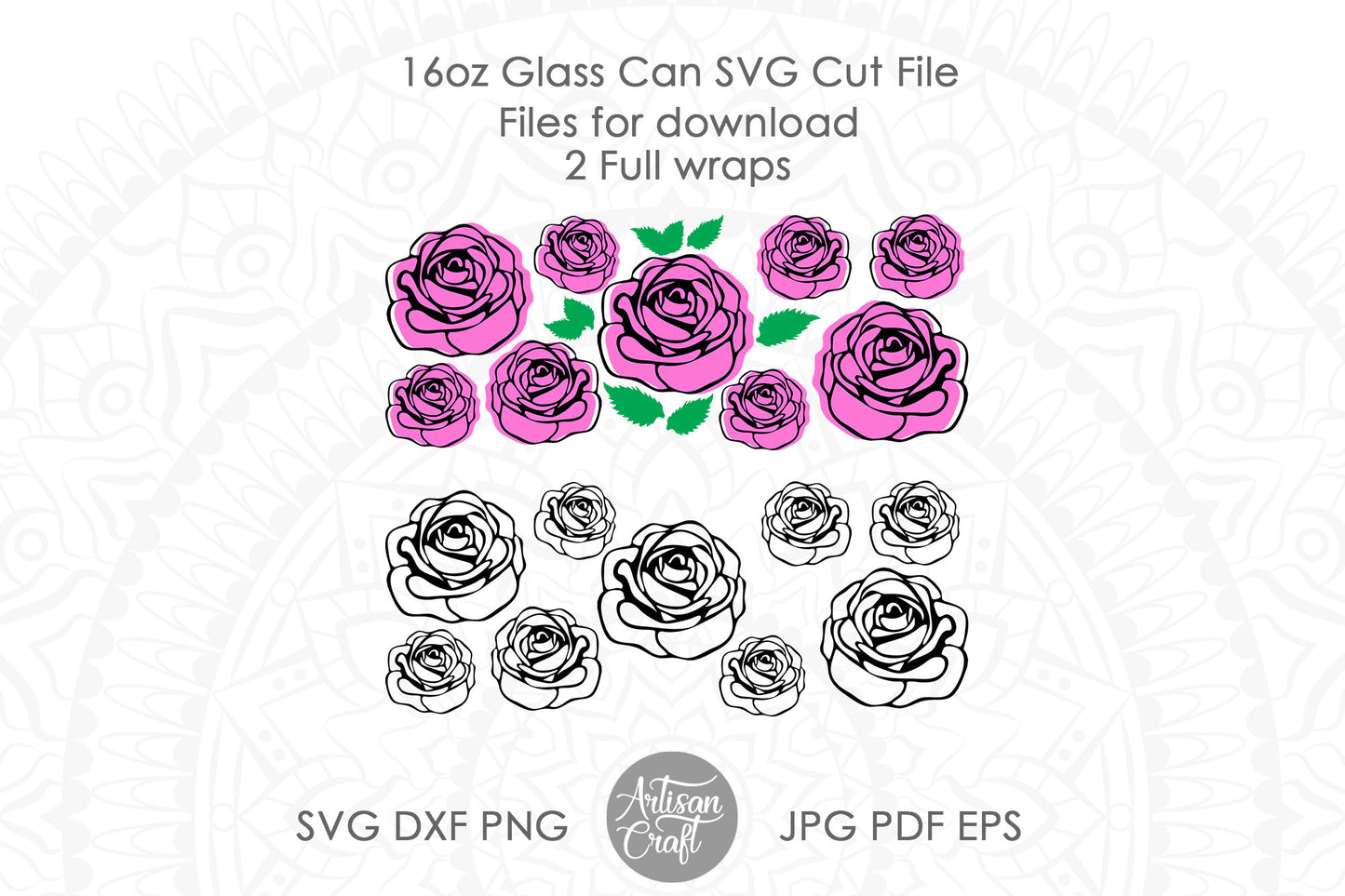 Rose Can Glass SVG showing rose outline