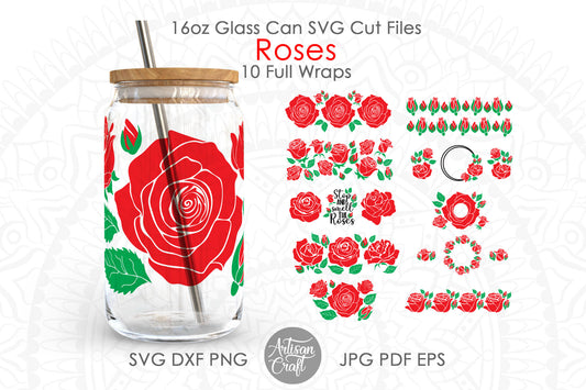 Can Glass SVG with Roses & Rose monogram