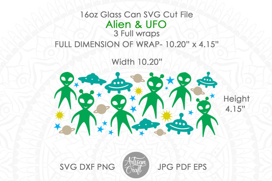 Alien UFO16oz Can Glass Wrap