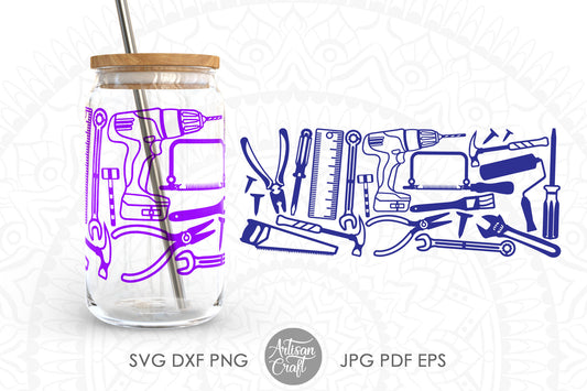 Can Glass SVG for fathers day with tools