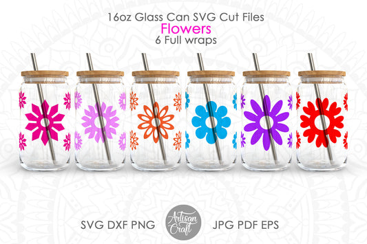 16oz glass can SVG showing flower and monogram