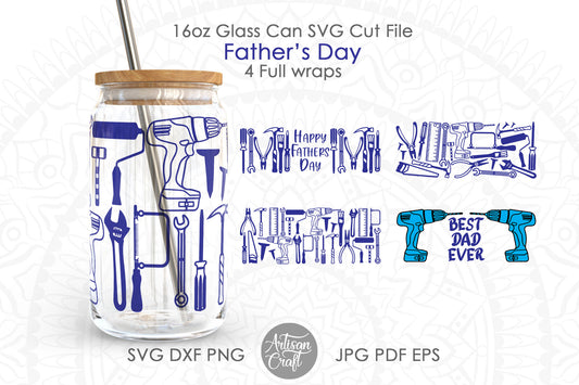Can Glass SVG for fathers day with tools